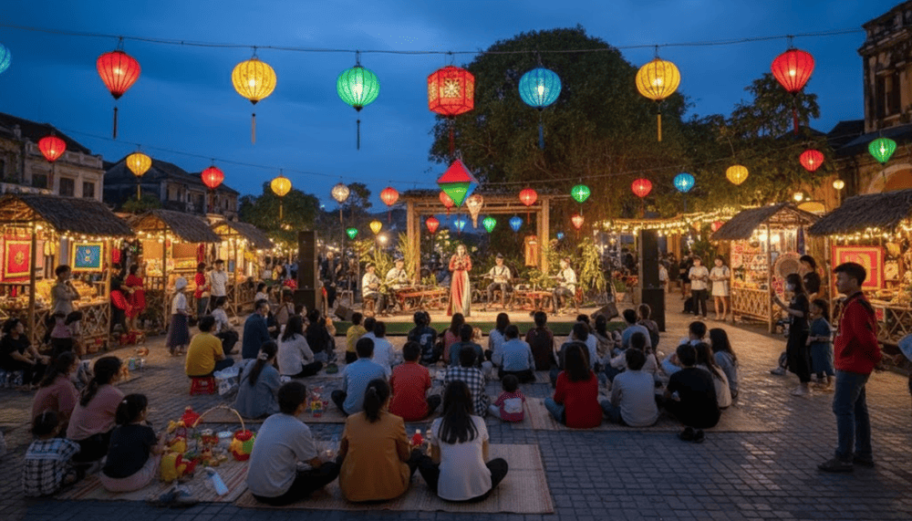Visitors can watch programs featuring folk music, lion dances and participate in Bai Choi singing at the Lantern Festival Hoi An